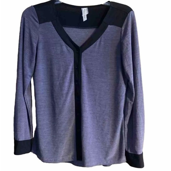 Perception Women Dark purple Gray Toned Heathered with Black trim Top Shirt Sz M - Picture 1 of 6